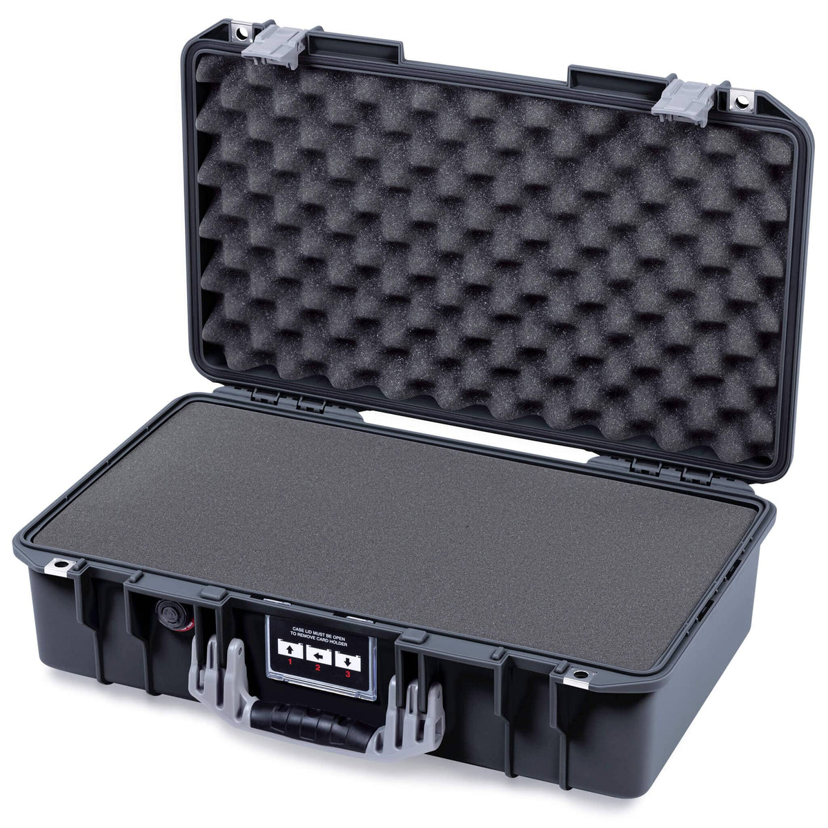 Pelican 1525 Air Case, Black with Silver Handle & Latches Pick & Pluck Foam with Convolute Lid Foam ColorCase 015250-0001-110-181