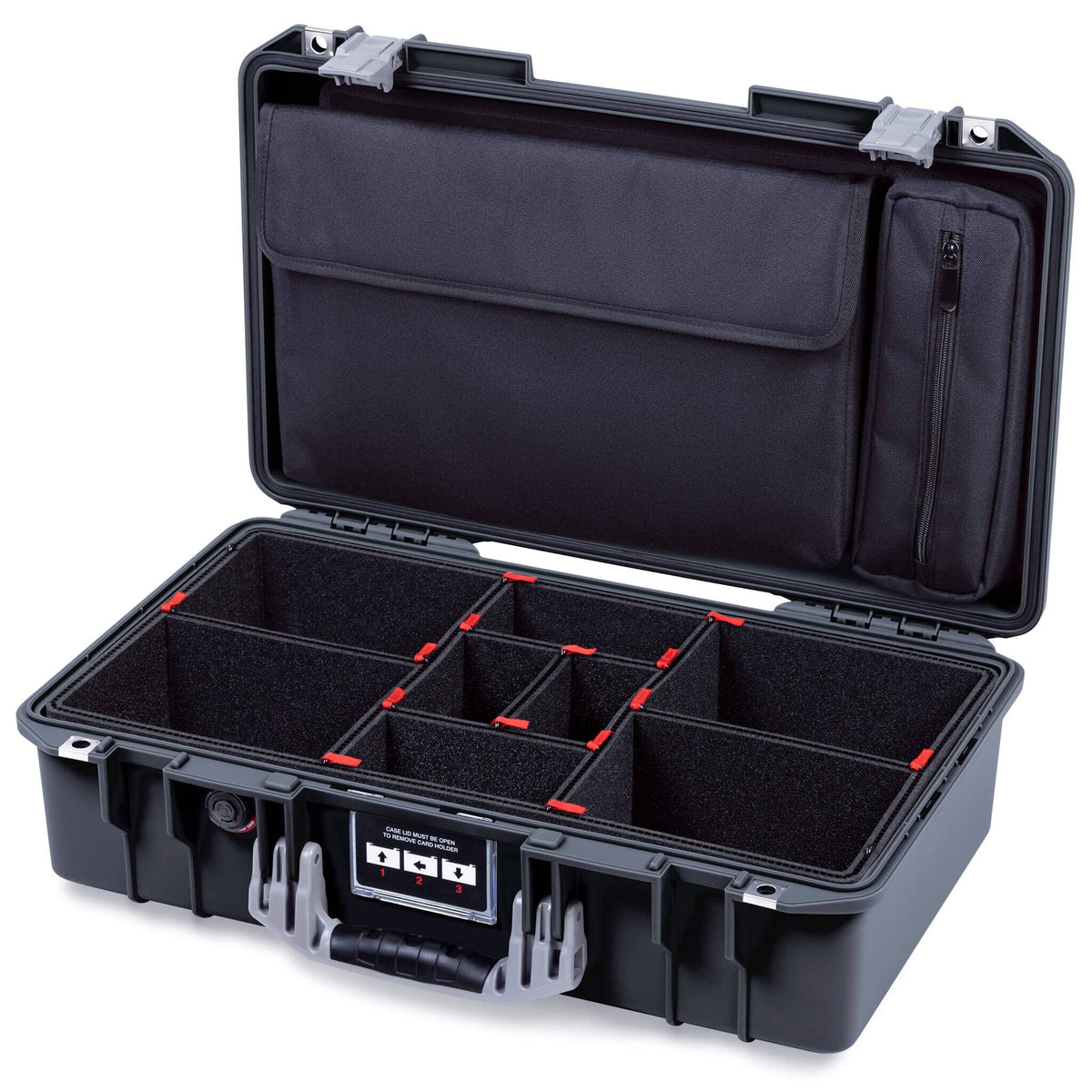 Pelican 1525 Air Case, Black with Silver Handle & Latches TrekPak Divider Sytem with Laptop Computer Pouch ColorCase 015250-0220-110-181