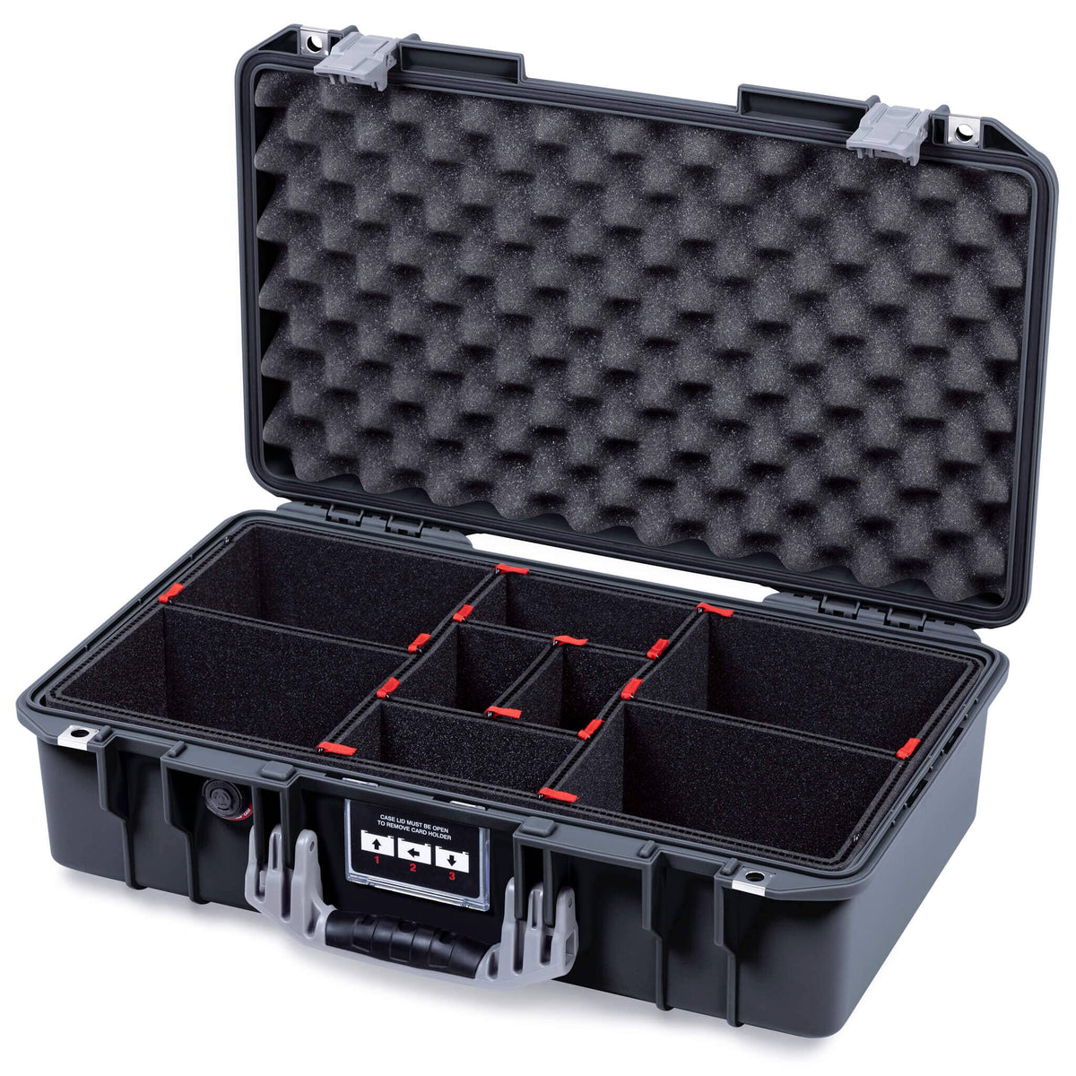 Pelican 1525 Air Case, Black with Silver Handle & Latches TrekPak Divider System with Convolute Lid Foam ColorCase 015250-0020-110-181