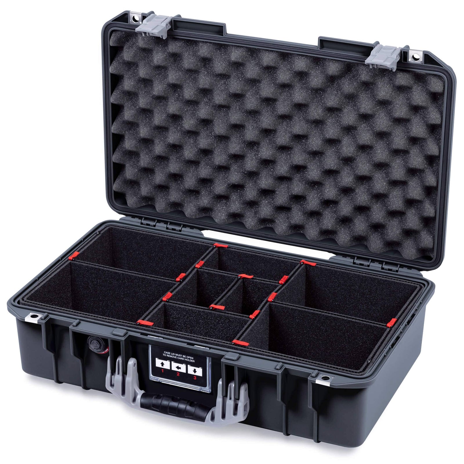Pelican 1525 Air Case, Black with Silver Handle & Latches TrekPak Divider System with Convolute Lid Foam ColorCase 015250-0020-110-181