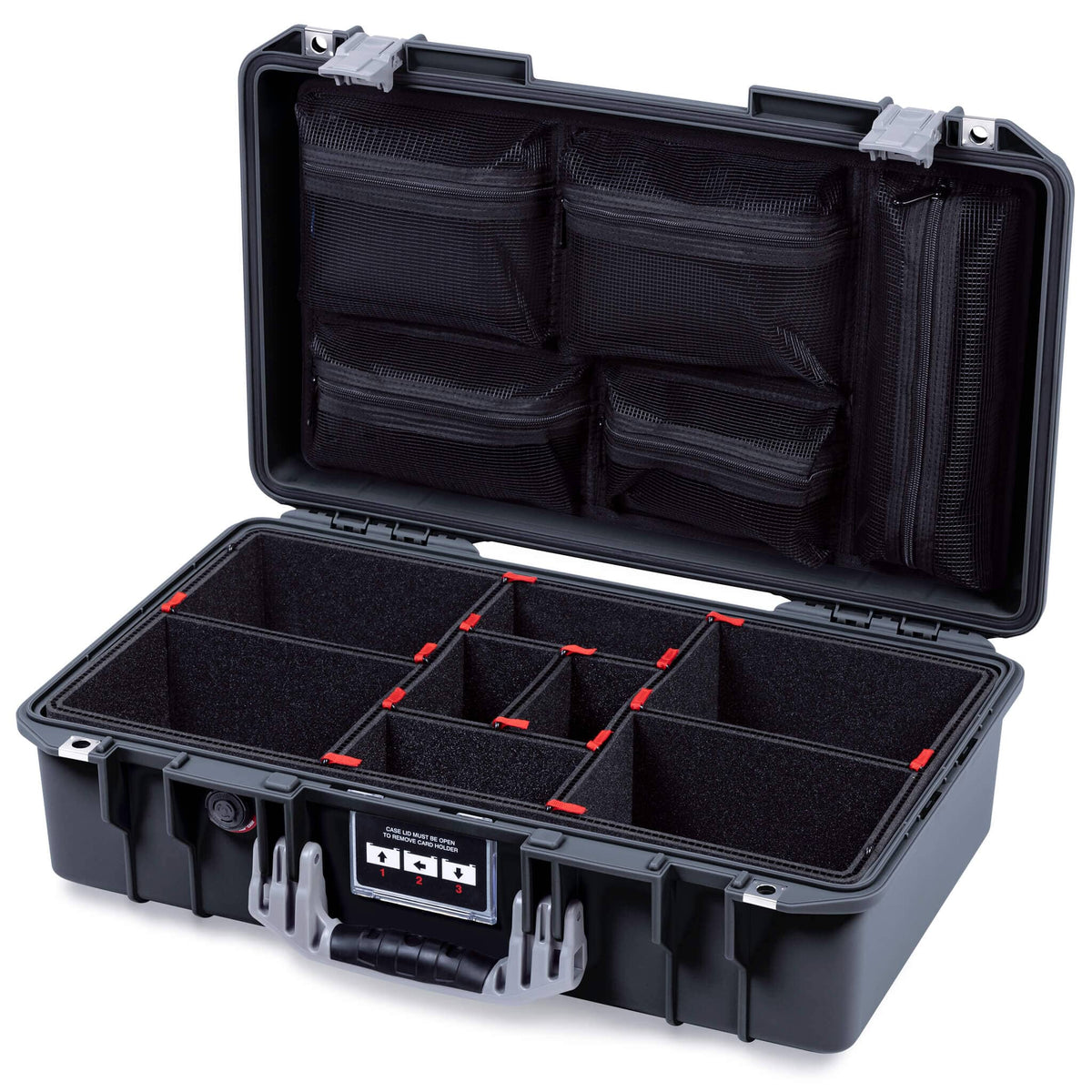 Pelican 1525 Air Case, Black with Silver Handle & Latches TrekPak Divider System with Mesh Lid Organizer ColorCase 015250-0120-110-181