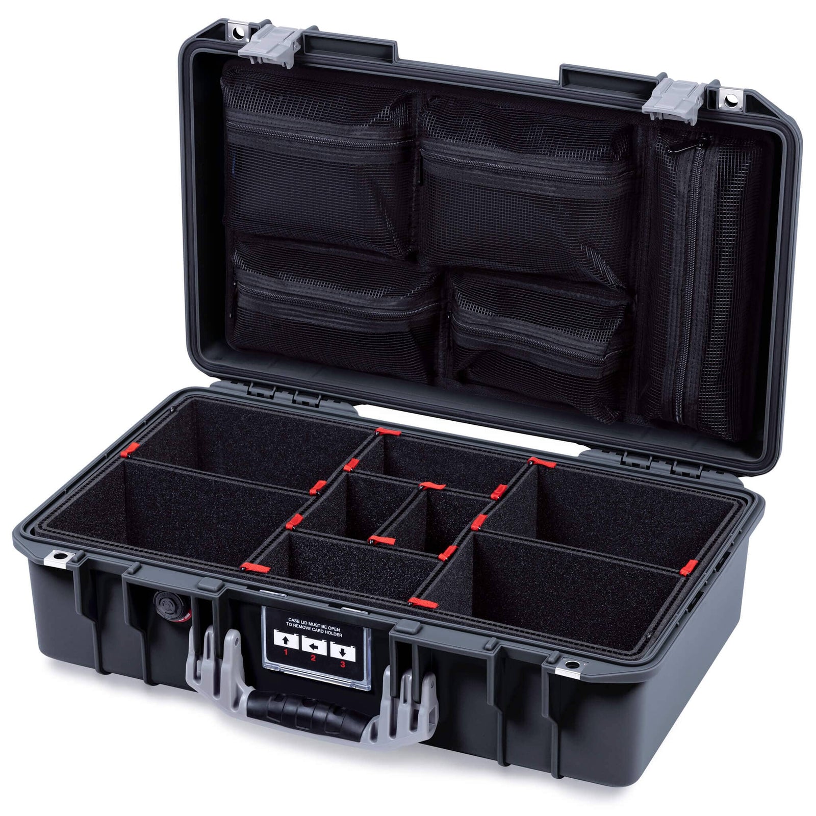 Pelican 1525 Air Case, Black with Silver Handle & Latches TrekPak Divider System with Mesh Lid Organizer ColorCase 015250-0120-110-181