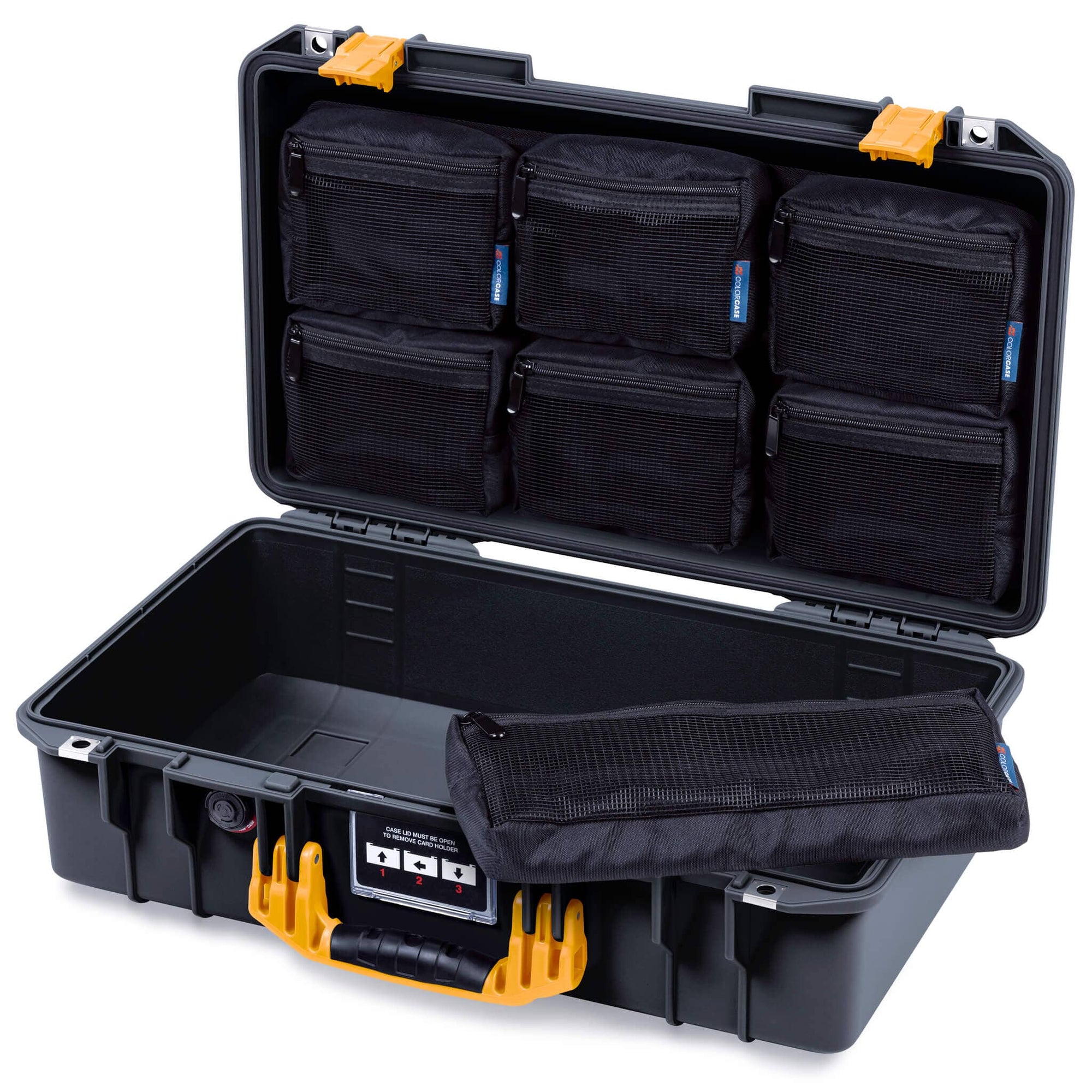 Pelican 1525 Air Case, Black with Yellow Handle & Latches ColorCase