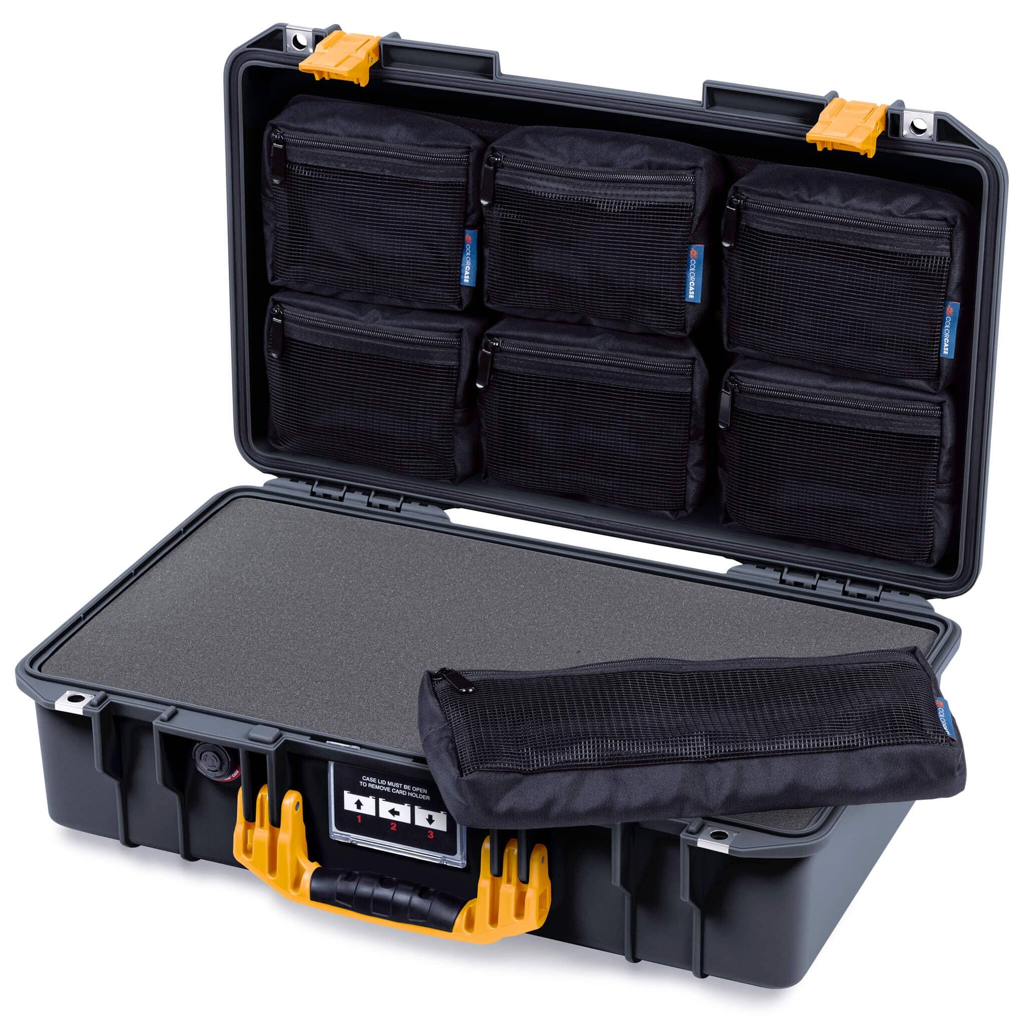 Pelican 1525 Air Case, Black with Yellow Handle & Latches ColorCase