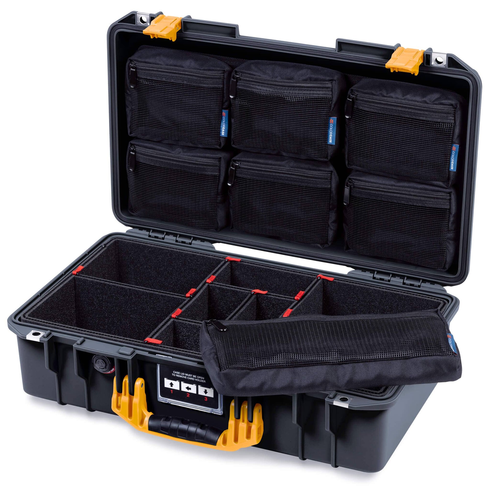 Pelican 1525 Air Case, Black with Yellow Handle & Latches ColorCase