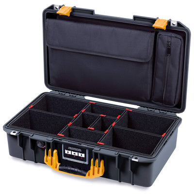 Pelican 1525 Air Case, Black with Yellow Handle & Latches TrekPak Divider Sytem with Laptop Computer Pouch ColorCase 015250-0220-110-241