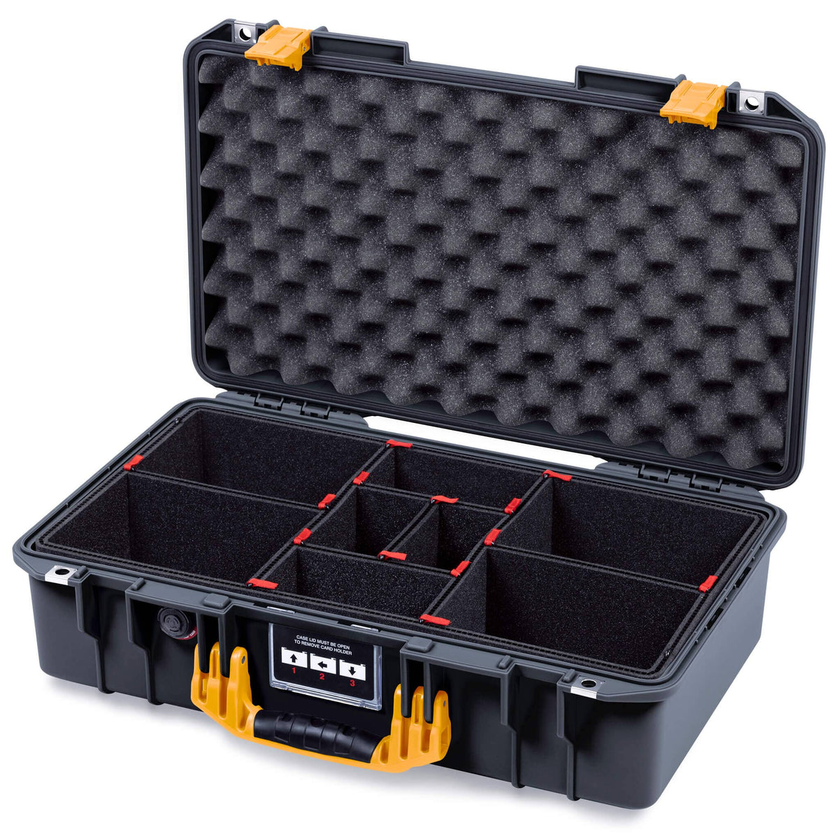 Pelican 1525 Air Case, Black with Yellow Handle & Latches TrekPak Divider System with Convolute Lid Foam ColorCase 015250-0020-110-241