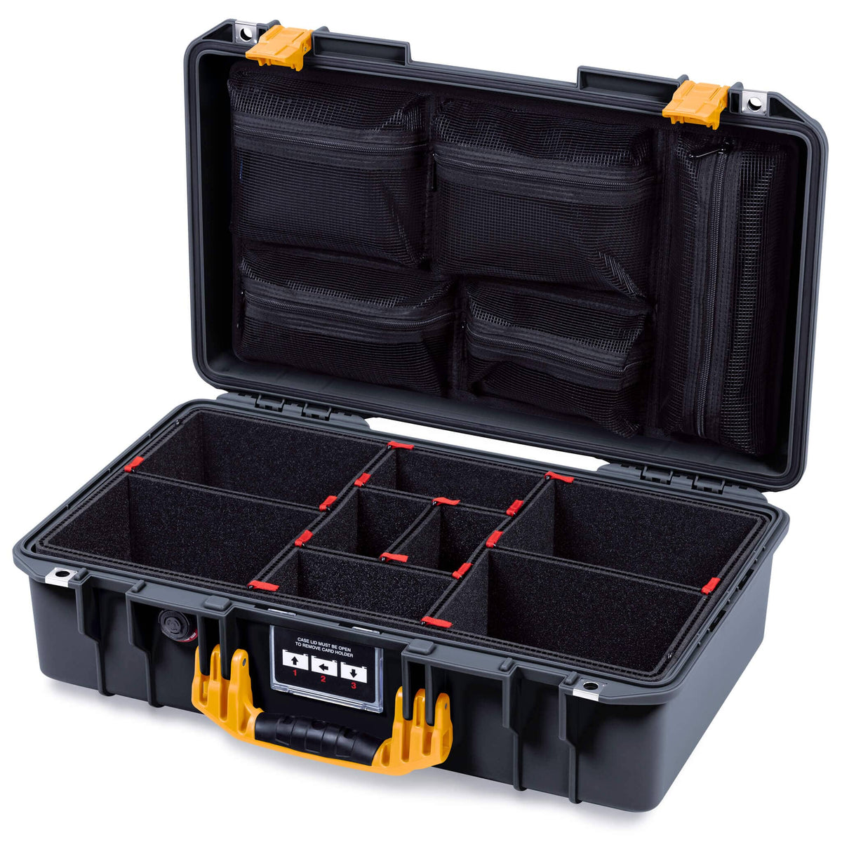Pelican 1525 Air Case, Black with Yellow Handle & Latches TrekPak Divider System with Mesh Lid Organizer ColorCase 015250-0120-110-241