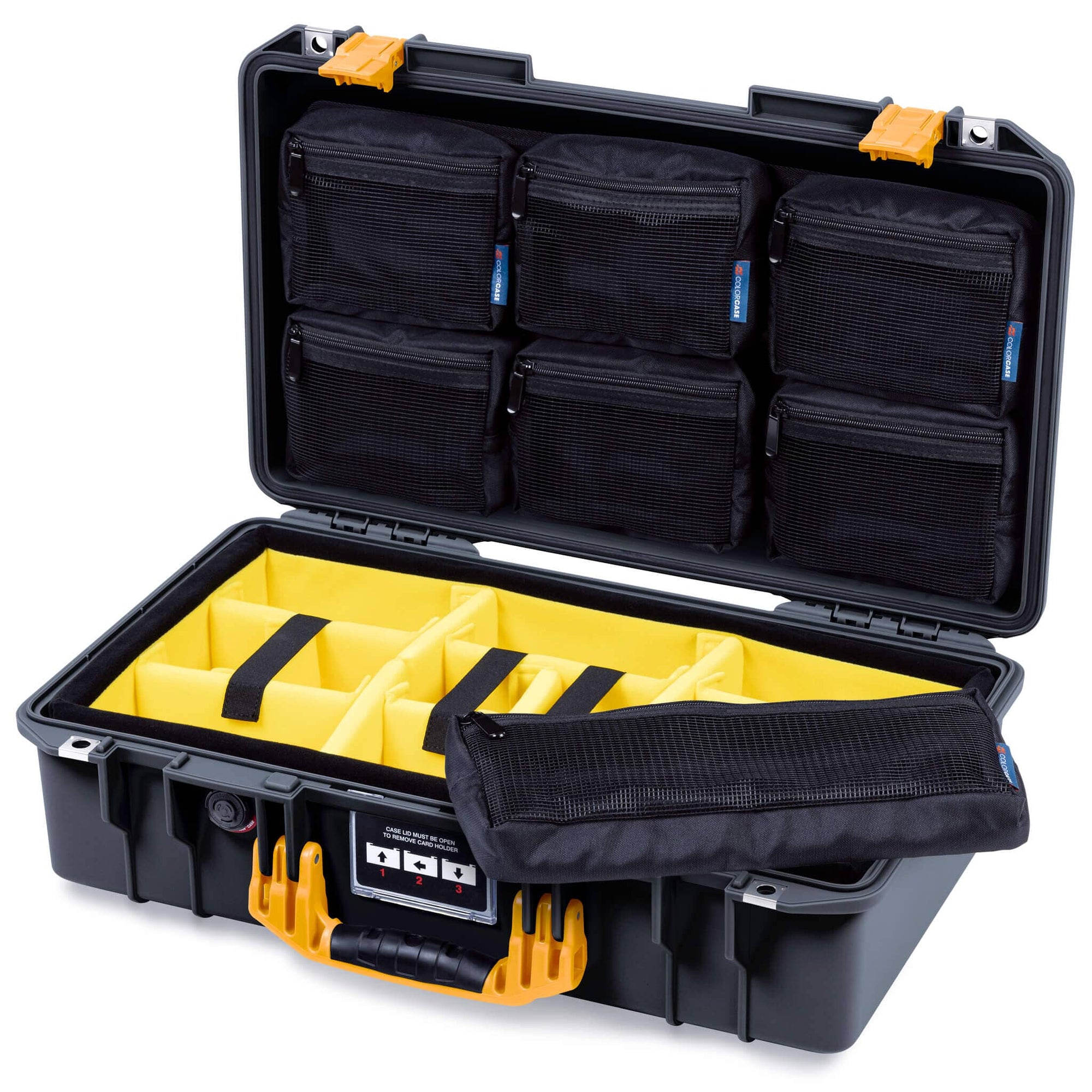 Pelican 1525 Air Case, Black with Yellow Handle & Latches ColorCase