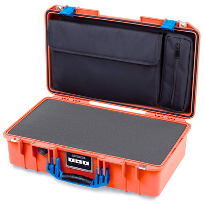Pelican 1525 Air Case, Orange with Blue Handle & Latches Pick & Pluck Foam with Laptop Computer Pouch ColorCase 015250-0201-150-121
