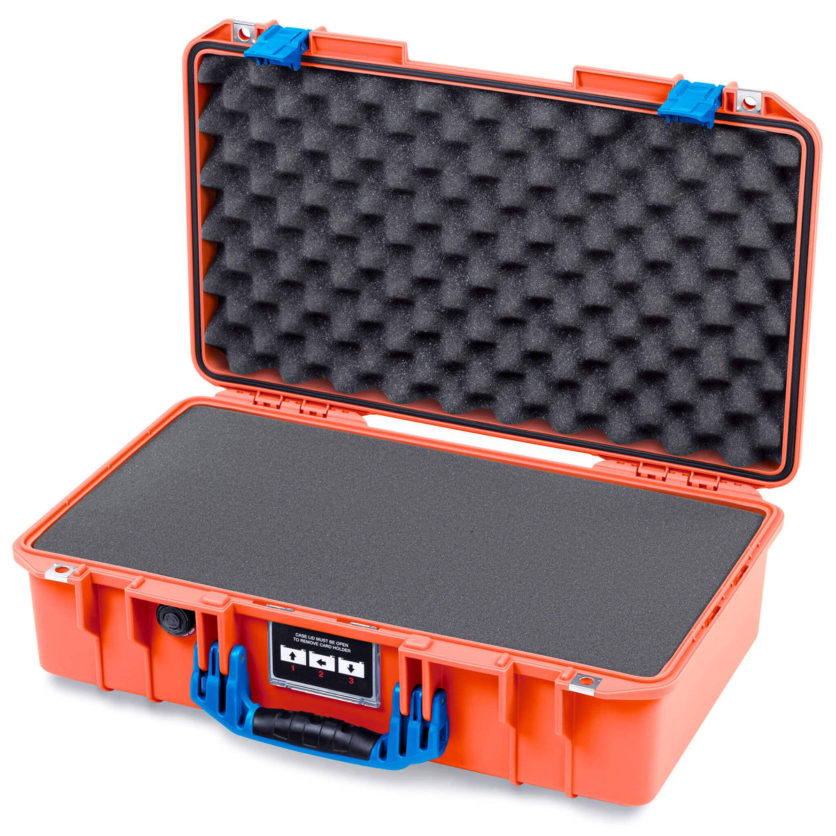 Pelican 1525 Air Case, Orange with Blue Handle &amp; Latches Pick &amp; Pluck Foam with Convolute Lid Foam ColorCase 015250-0001-150-121