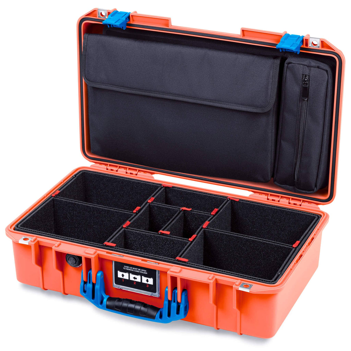 Pelican 1525 Air Case, Orange with Blue Handle &amp; Latches TrekPak Divider Sytem with Laptop Computer Pouch ColorCase 015250-0220-150-121