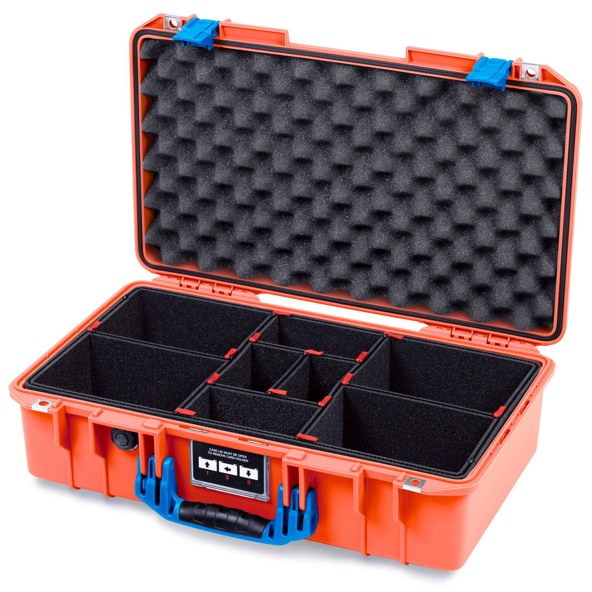 Pelican 1525 Air Case, Orange with Blue Handle &amp; Latches TrekPak Divider System with Convolute Lid Foam ColorCase 015250-0020-150-121