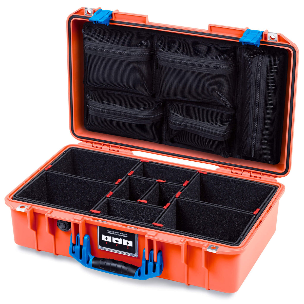 Pelican 1525 Air Case, Orange with Blue Handle &amp; Latches TrekPak Divider System with Mesh Lid Organizer ColorCase 015250-0120-150-121