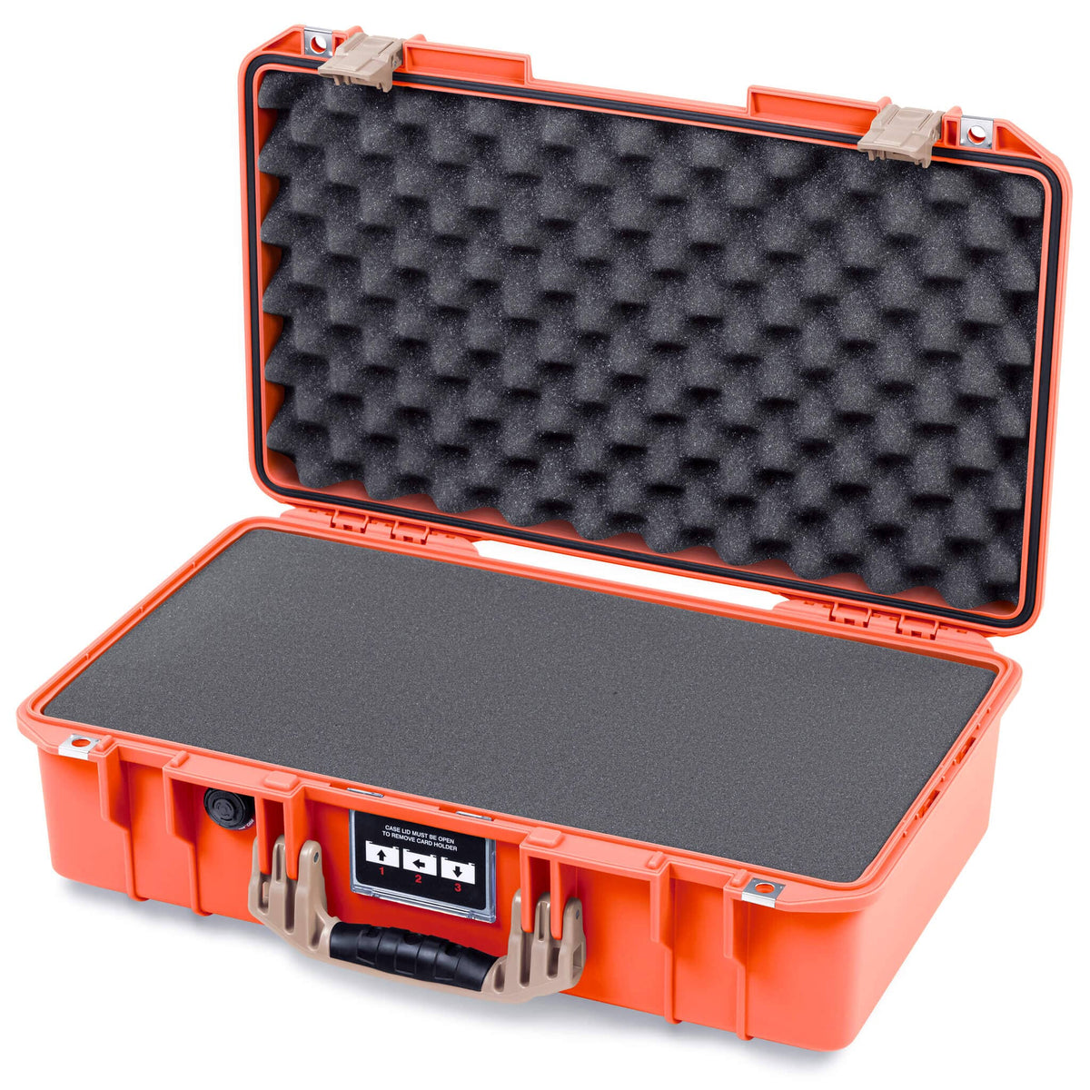 Pelican 1525 Air Case, Orange with Desert Tan Handle &amp; Latches Pick &amp; Pluck Foam with Convolute Lid Foam ColorCase 015250-0001-150-311