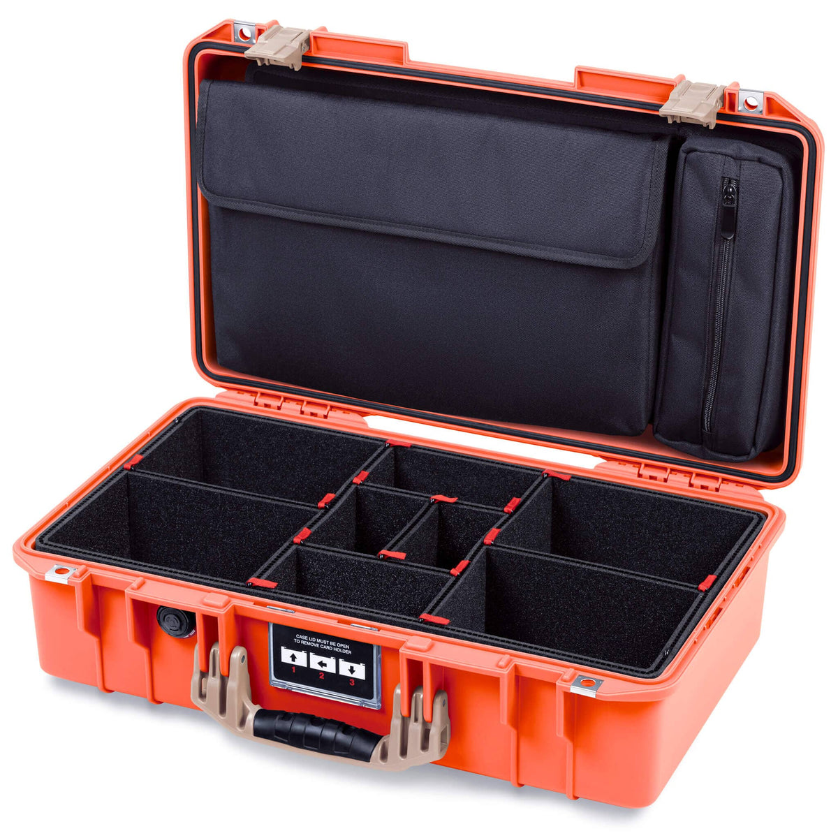 Pelican 1525 Air Case, Orange with Desert Tan Handle &amp; Latches TrekPak Divider Sytem with Laptop Computer Pouch ColorCase 015250-0220-150-311