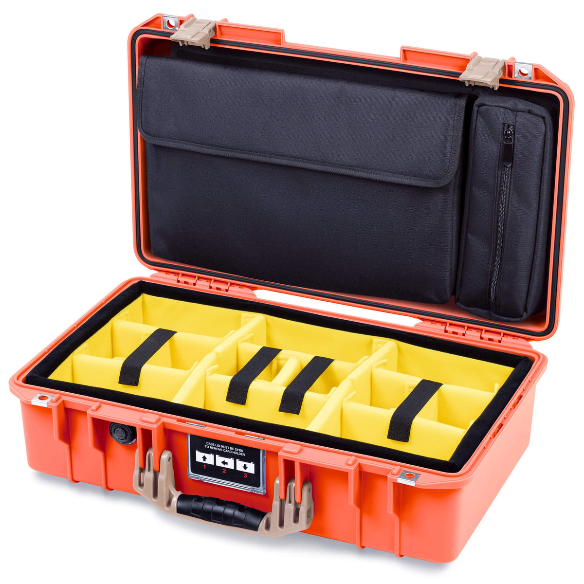 Pelican 1525 Air Case, Orange with Desert Tan Handle &amp; Latches Yellow Padded Microfiber Dividers with Laptop Computer Pouch ColorCase 015250-0210-150-311