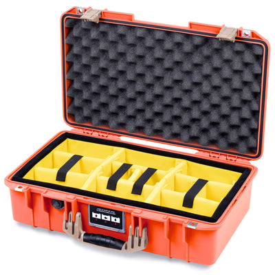 Pelican 1525 Air Case, Orange with Desert Tan Handle & Latches Yellow Padded Microfiber Dividers with Convolute Lid Foam ColorCase 015250-0010-150-311
