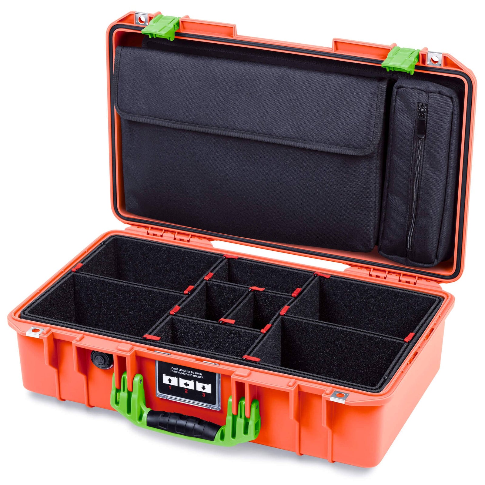 Pelican 1525 Air Case, Orange with Lime Green Handle & Latches TrekPak Divider Sytem with Laptop Computer Pouch ColorCase 015250-0220-150-301