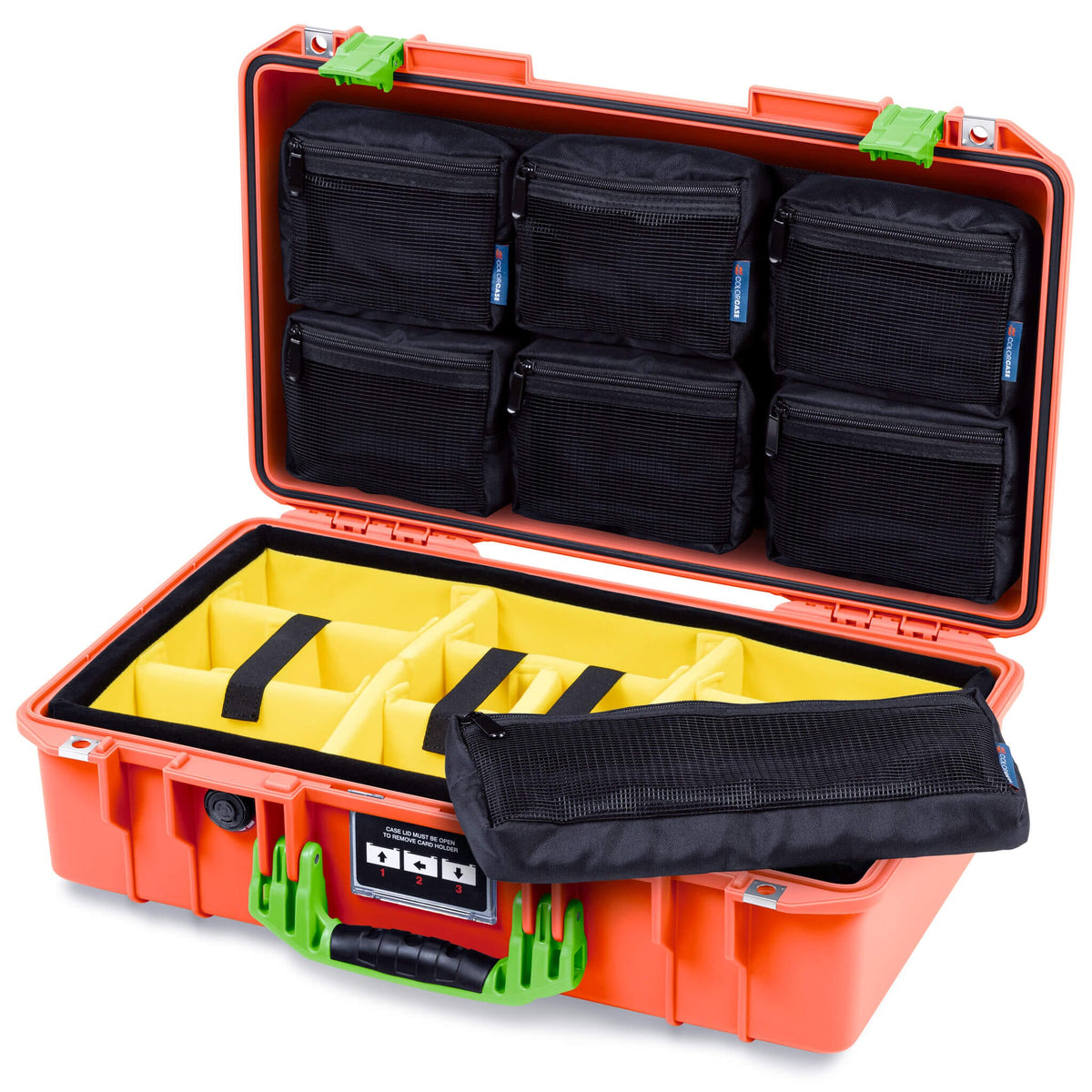 Pelican 1525 Air Case, Orange with Lime Green Handle & Latches ColorCase 