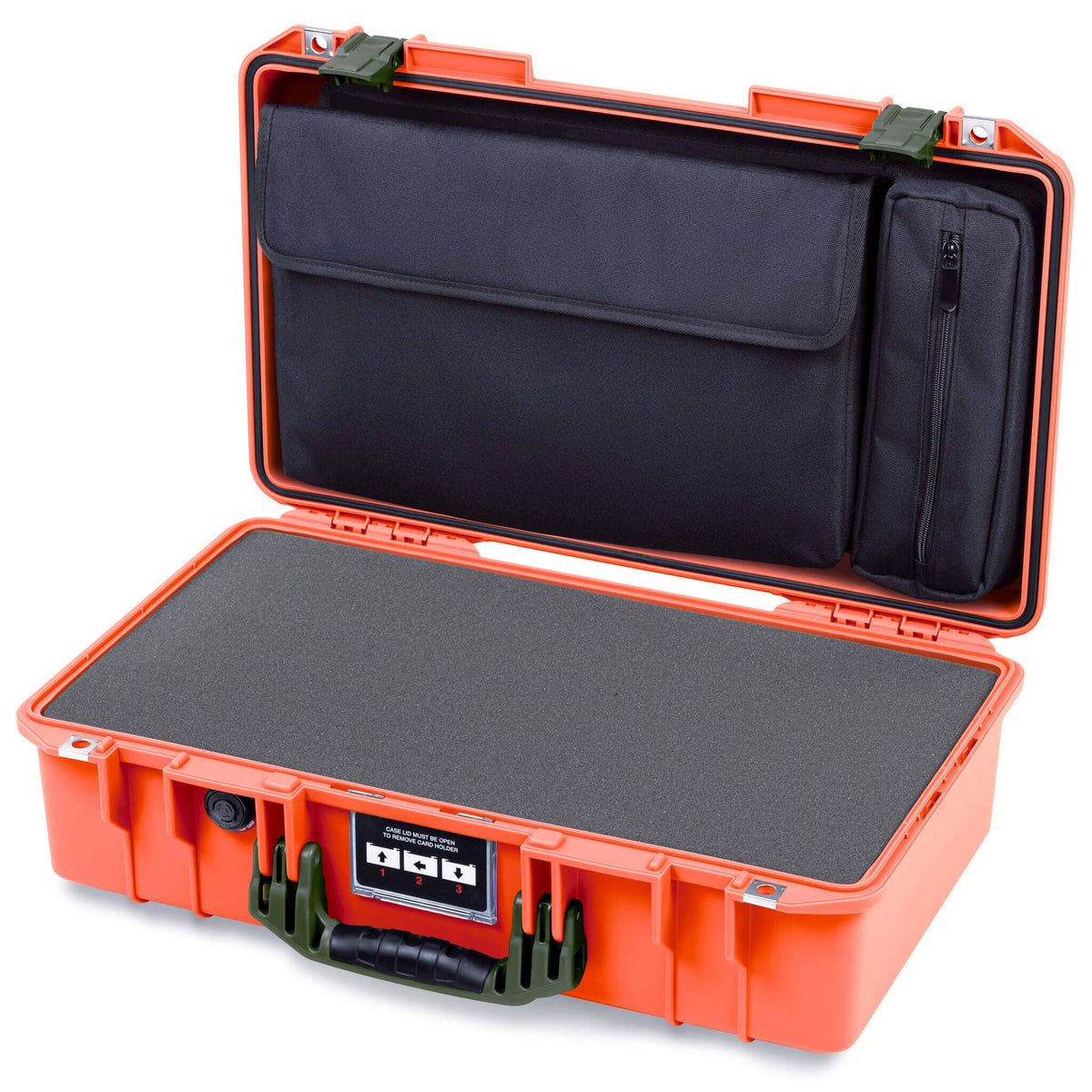 Pelican 1525 Air Case, Orange with OD Green Handle &amp; Latches Pick &amp; Pluck Foam with Laptop Computer Pouch ColorCase 015250-0201-150-131