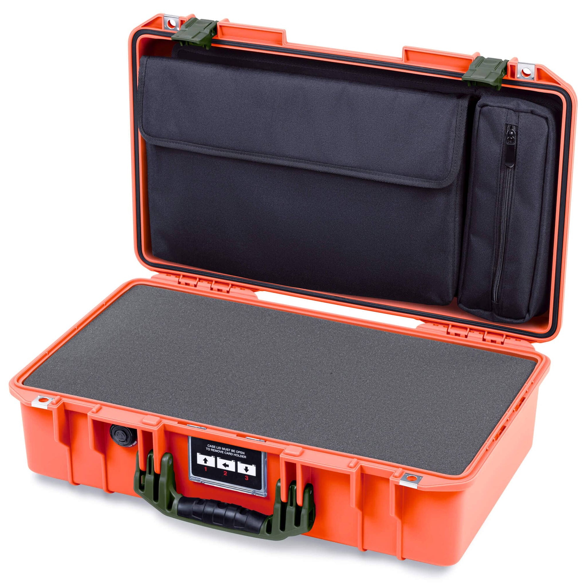 Pelican 1525 Air Case, Orange with OD Green Handle & Latches Pick & Pluck Foam with Laptop Computer Pouch ColorCase 015250-0201-150-131