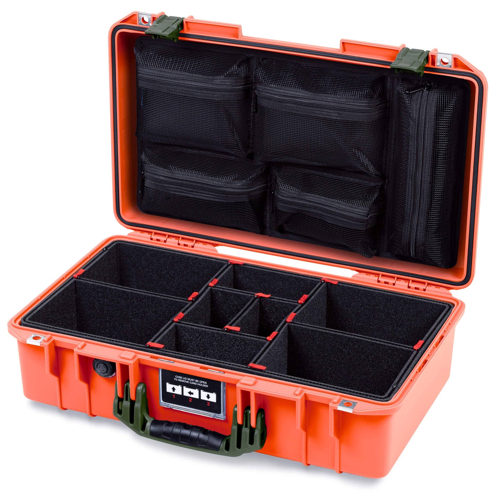 Pelican 1525 Air Case, Orange with OD Green Handle & Latches TrekPak Divider System with Mesh Lid Organizer ColorCase 015250-0120-150-131