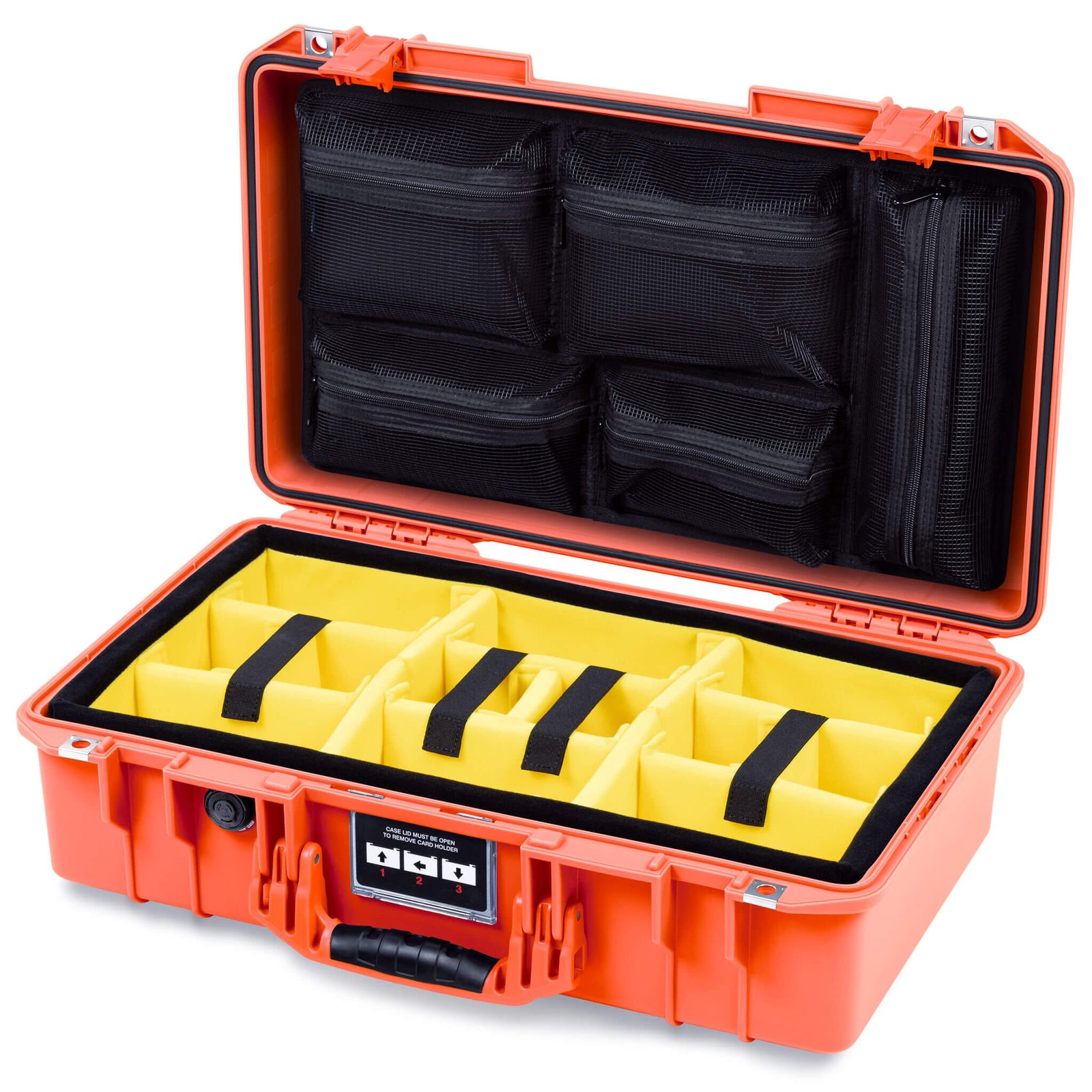 Pelican 1525 Air Case, Orange Yellow Padded Microfiber Dividers with Mesh Lid Organizer ColorCase 015250-0110-150-151