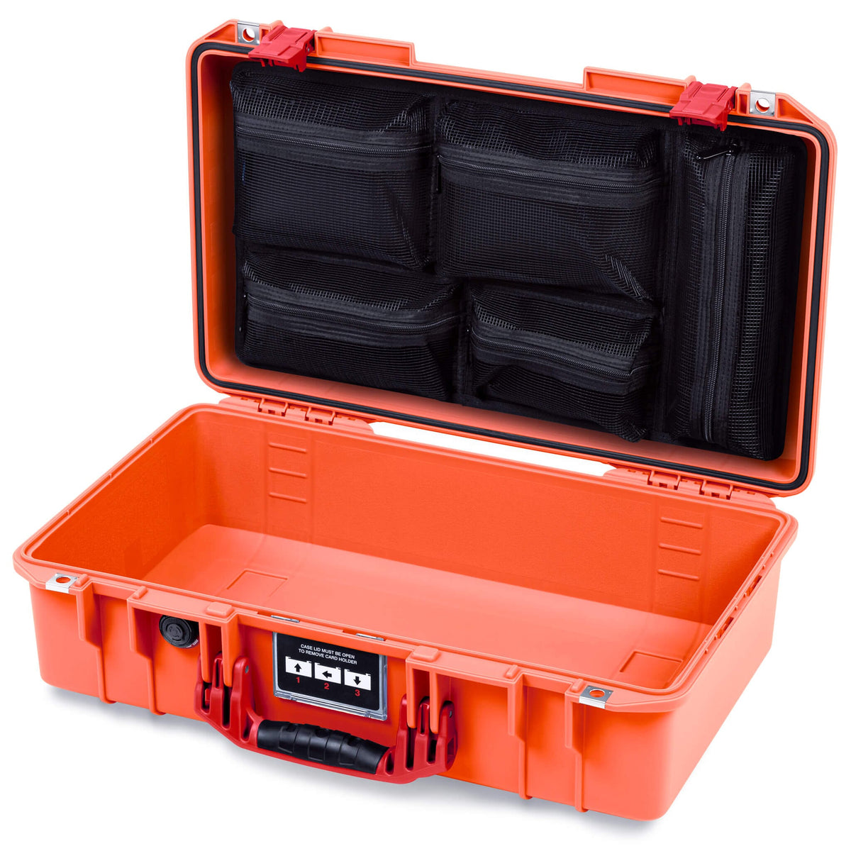 Pelican 1525 Air Case, Orange with Red Handle &amp; Latches Mesh Lid Organizer Only ColorCase 015250-0100-150-321
