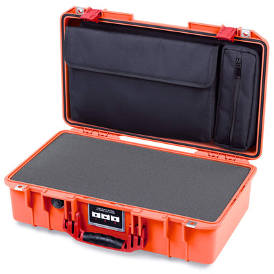 Pelican 1525 Air Case, Orange with Red Handle & Latches Pick & Pluck Foam with Laptop Computer Pouch ColorCase 015250-0201-150-321