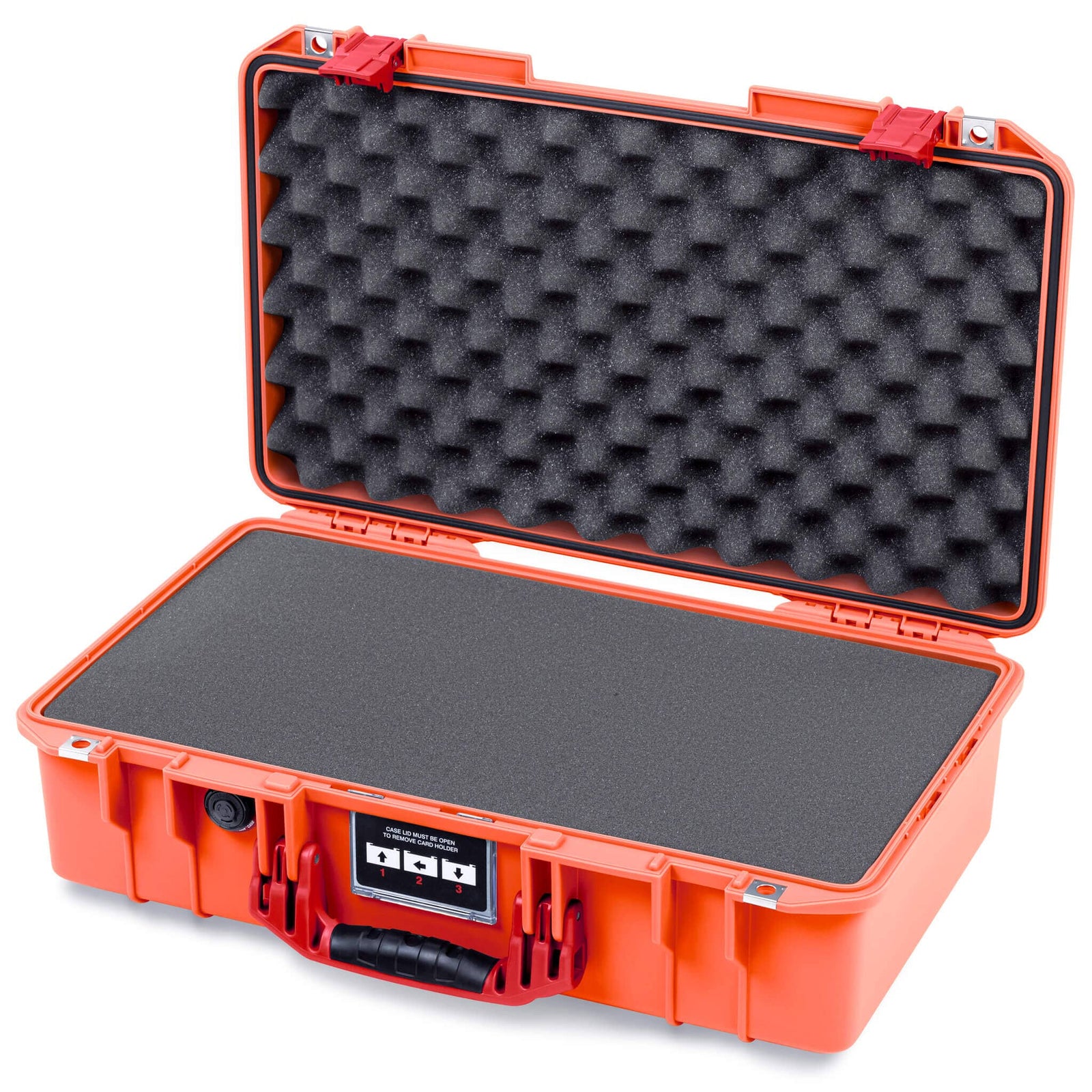 Pelican 1525 Air Case, Orange with Red Handle & Latches Pick & Pluck Foam with Convolute Lid Foam ColorCase 015250-0001-150-321