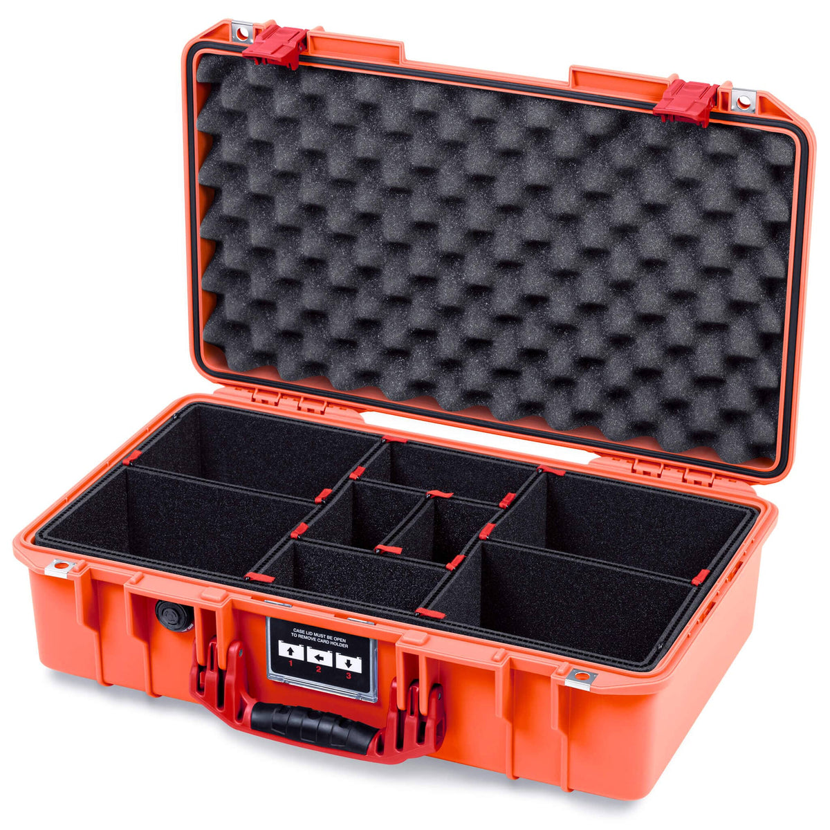 Pelican 1525 Air Case, Orange with Red Handle &amp; Latches TrekPak Divider System with Convolute Lid Foam ColorCase 015250-0020-150-321