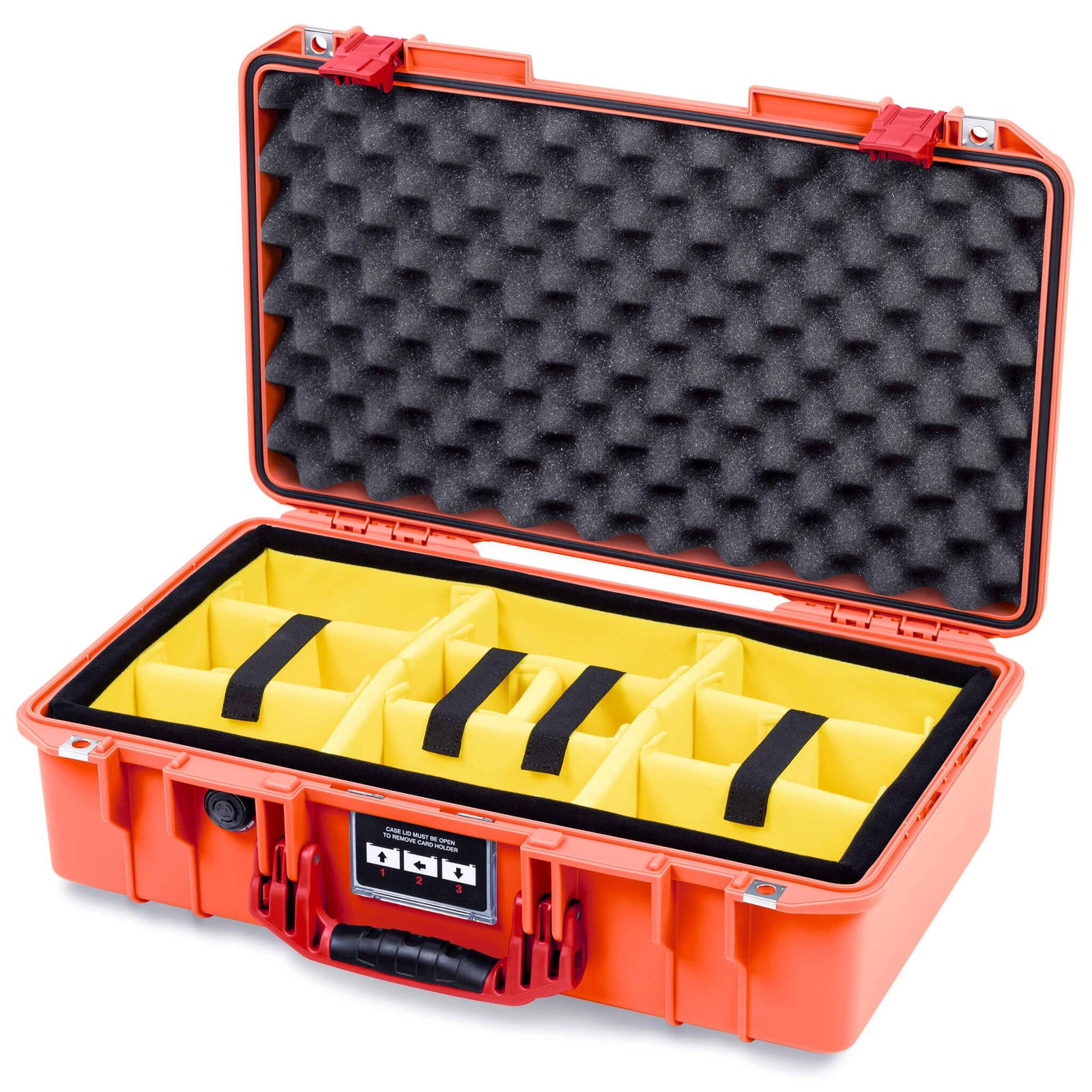 Pelican 1525 Air Case, Orange with Red Handle & Latches Yellow Padded Microfiber Dividers with Convolute Lid Foam ColorCase 015250-0010-150-321