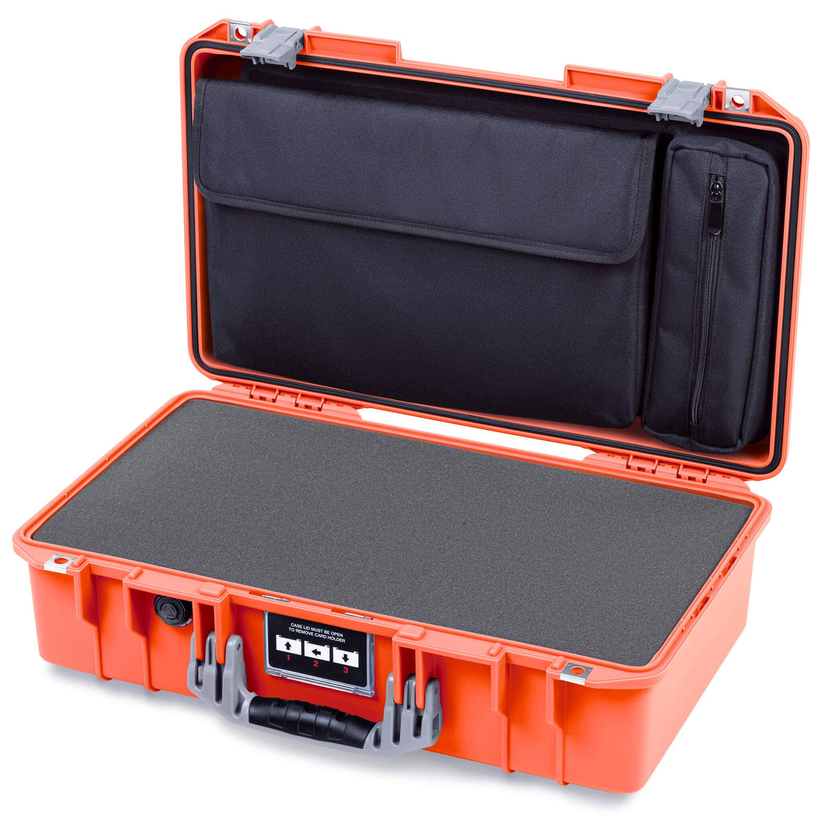 Pelican 1525 Air Case, Orange with Silver Handle &amp; Latches Pick &amp; Pluck Foam with Laptop Computer Pouch ColorCase 015250-0201-150-181