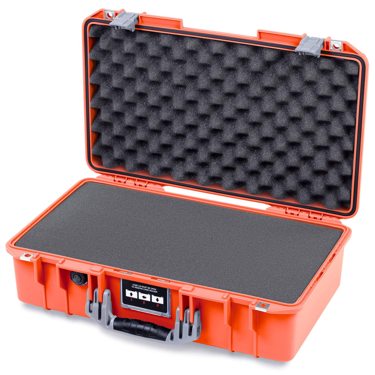 Pelican 1525 Air Case, Orange with Silver Handle &amp; Latches Pick &amp; Pluck Foam with Convolute Lid Foam ColorCase 015250-0001-150-181