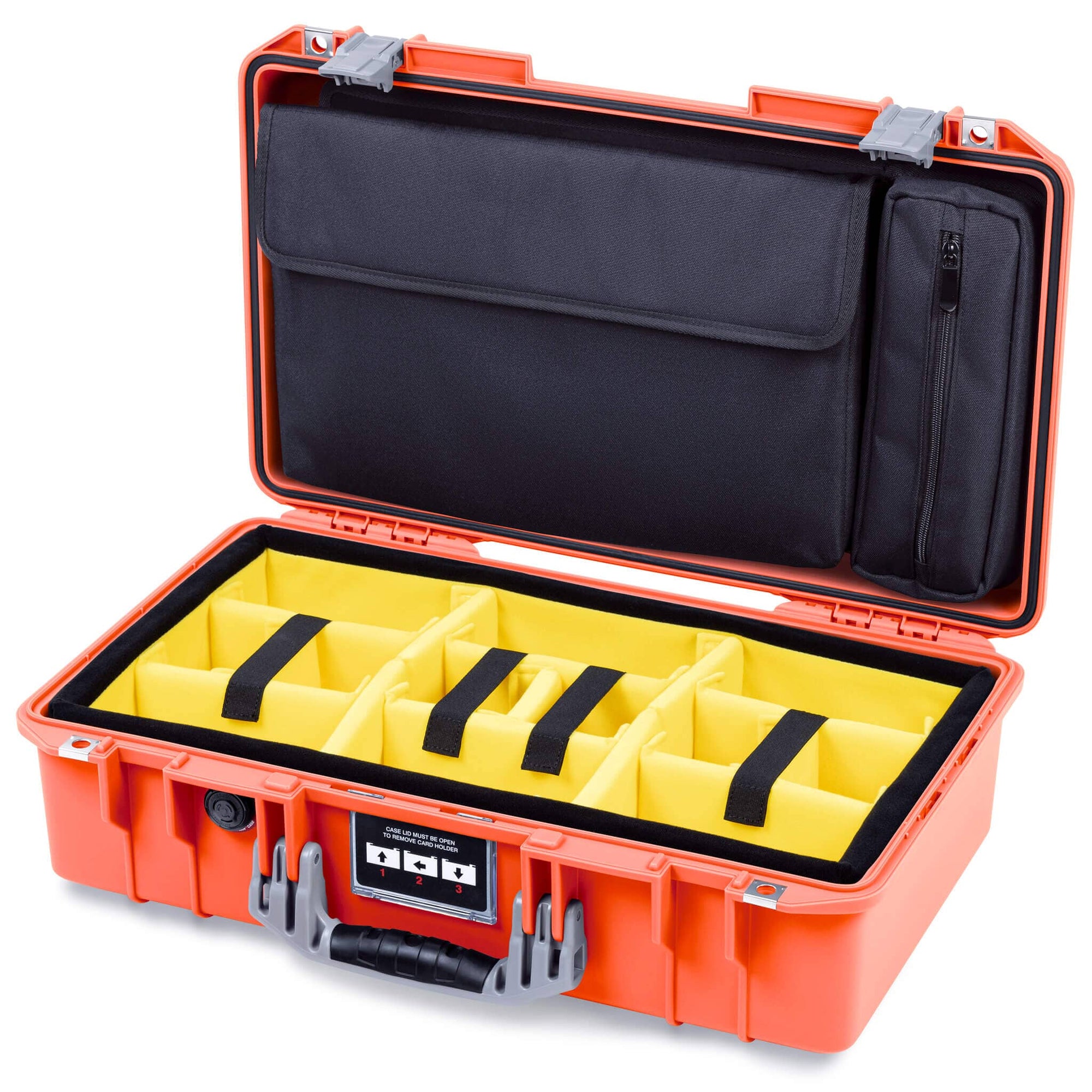 Pelican 1525 Air Case, Orange with Silver Handle & Latches Yellow Padded Microfiber Dividers with Laptop Computer Pouch ColorCase 015250-0210-150-181