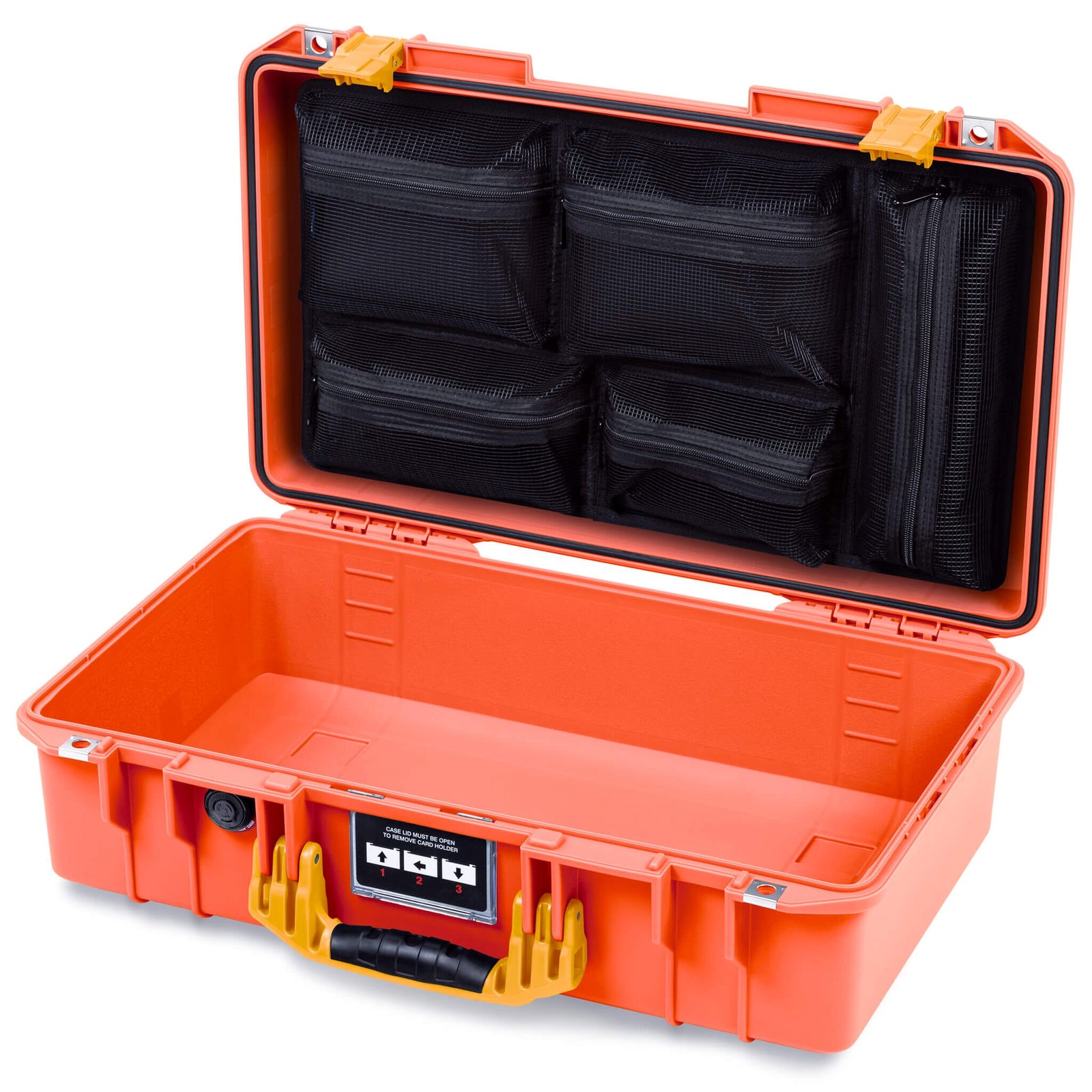 Pelican 1525 Air Case, Orange with Yellow Handle & Latches Mesh Lid Organizer Only ColorCase 015250-0100-150-241