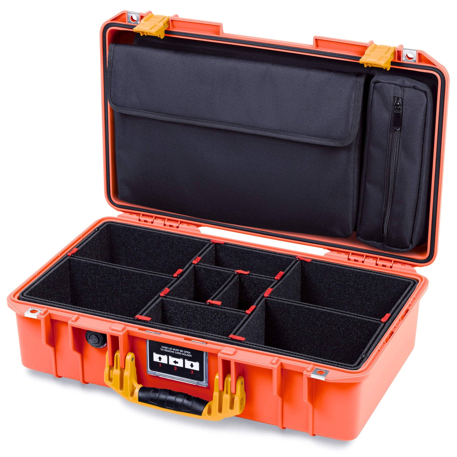 Pelican 1525 Air Case, Orange with Yellow Handle & Latches TrekPak Divider Sytem with Laptop Computer Pouch ColorCase 015250-0220-150-241
