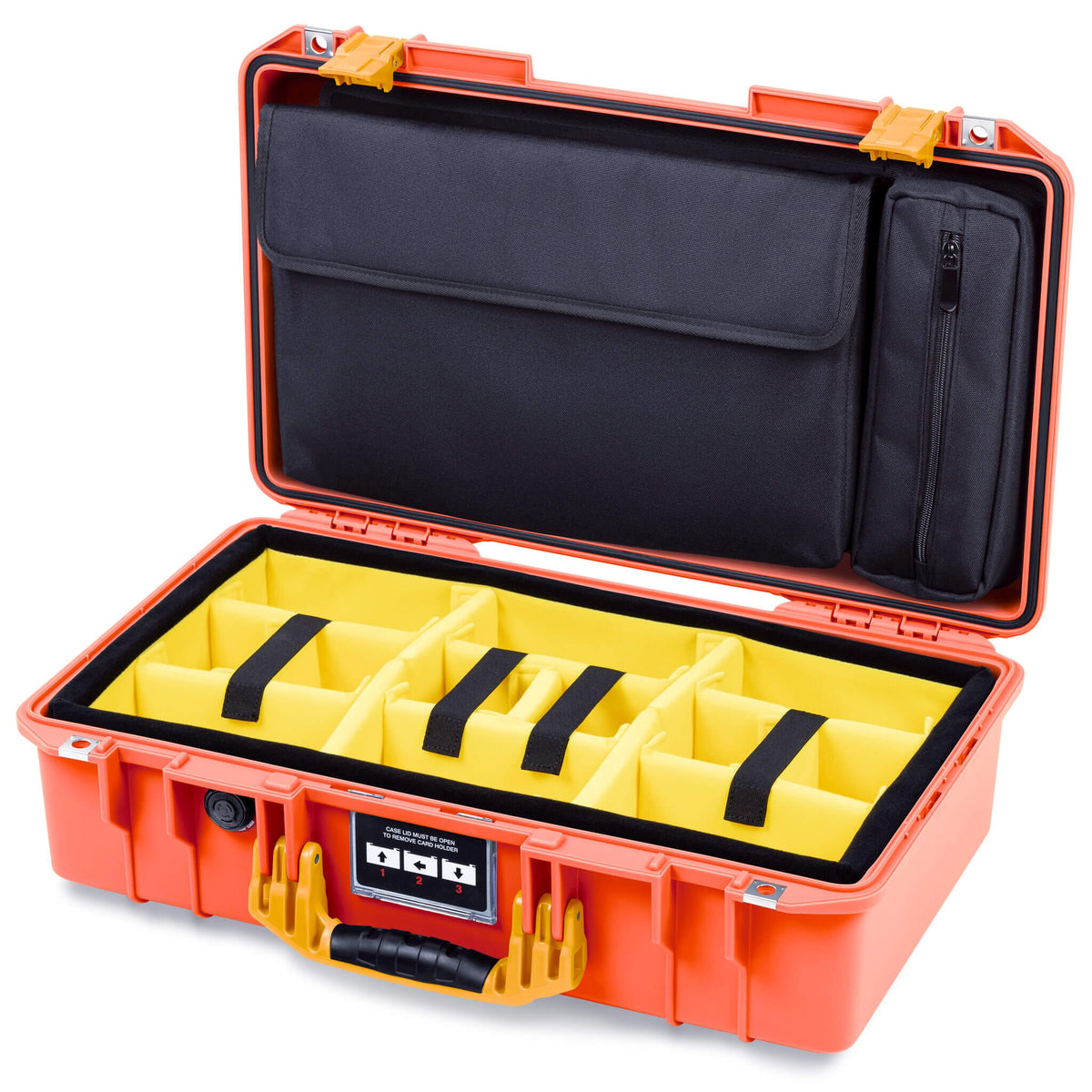 Pelican 1525 Air Case, Orange with Yellow Handle &amp; Latches Yellow Padded Microfiber Dividers with Laptop Computer Pouch ColorCase 015250-0210-150-241