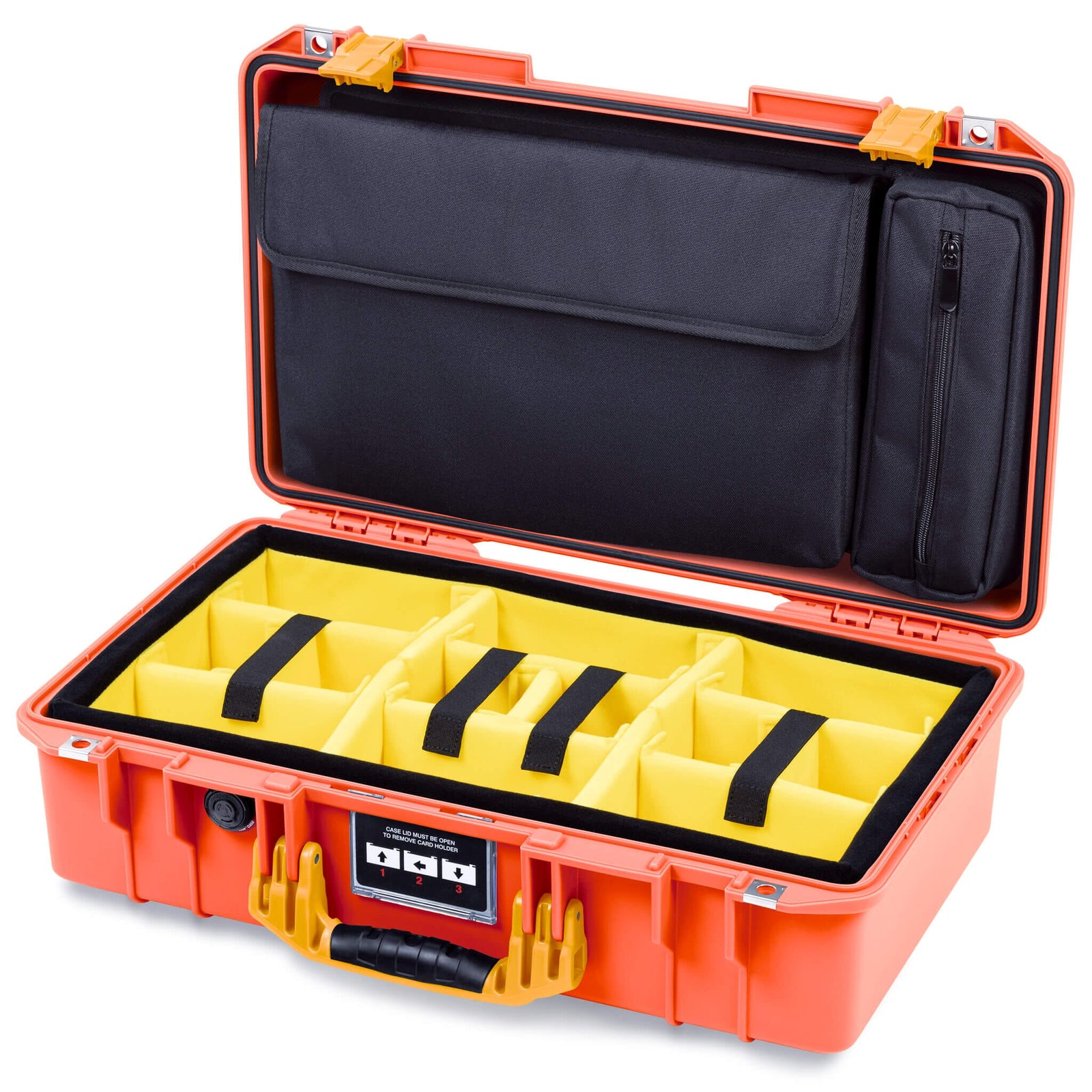 Pelican 1525 Air Case, Orange with Yellow Handle & Latches Yellow Padded Microfiber Dividers with Laptop Computer Pouch ColorCase 015250-0210-150-241