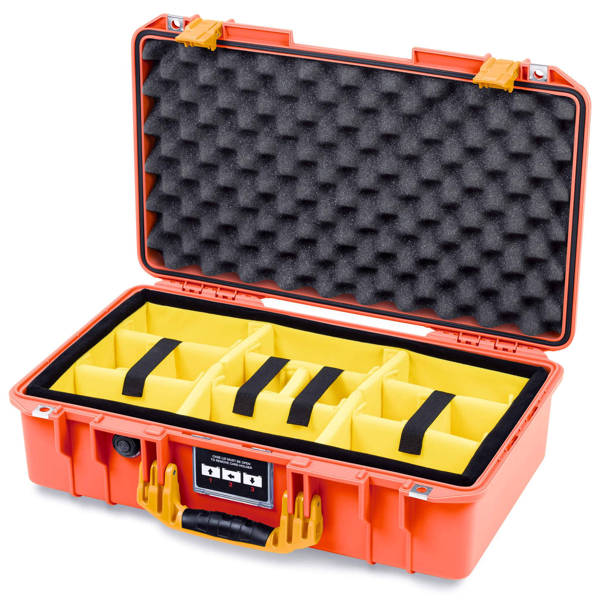 Pelican 1525 Air Case, Orange with Yellow Handle &amp; Latches Yellow Padded Microfiber Dividers with Convolute Lid Foam ColorCase 015250-0010-150-241