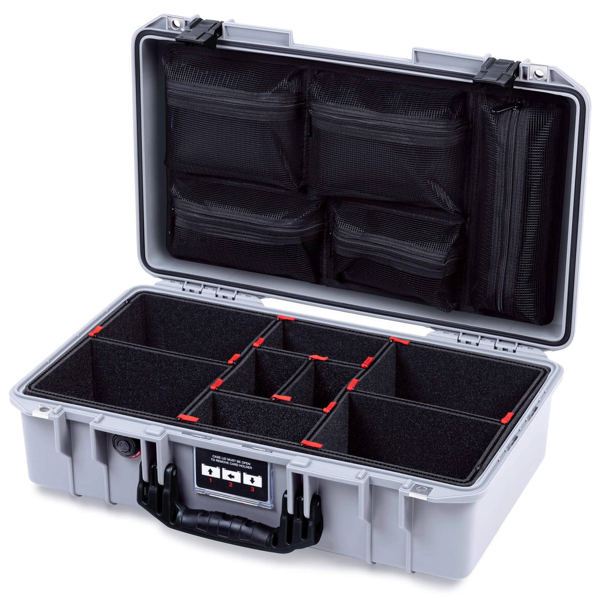 Pelican 1525 Air Case, Silver with Black Handle &amp; Latches TrekPak Divider System with Mesh Lid Organizer ColorCase 015250-0120-180-111