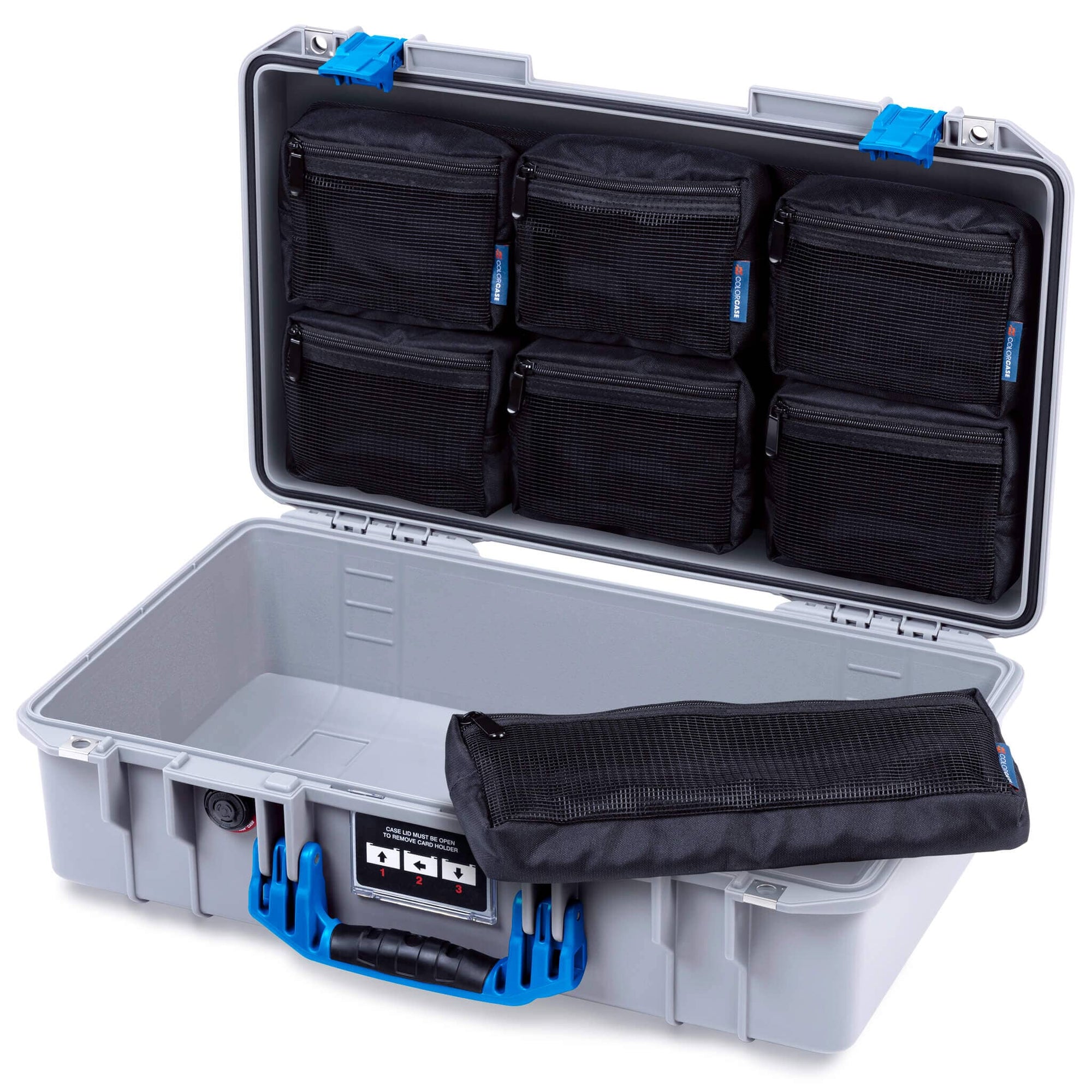 Pelican 1525 Air Case, Silver with Blue Handle & Latches ColorCase