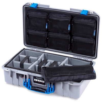 Pelican 1525 Air Case, Silver with Blue Handle & Latches ColorCase