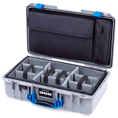 Pelican 1525 Air Case, Silver with Blue Handle & Latches ColorCase