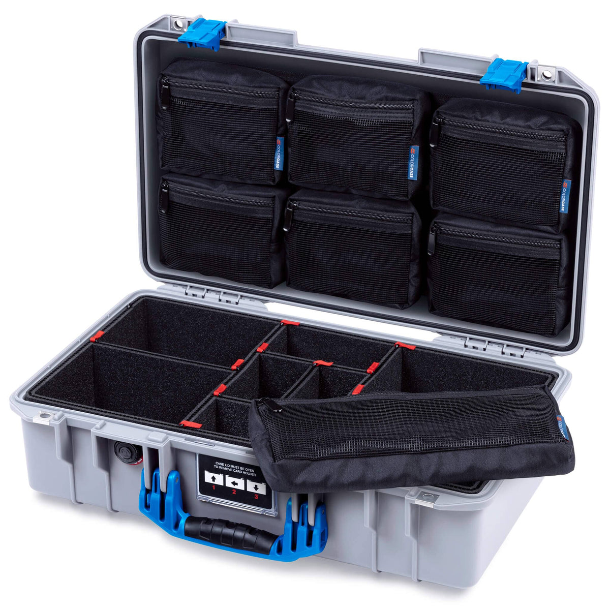 Pelican 1525 Air Case, Silver with Blue Handle & Latches ColorCase 