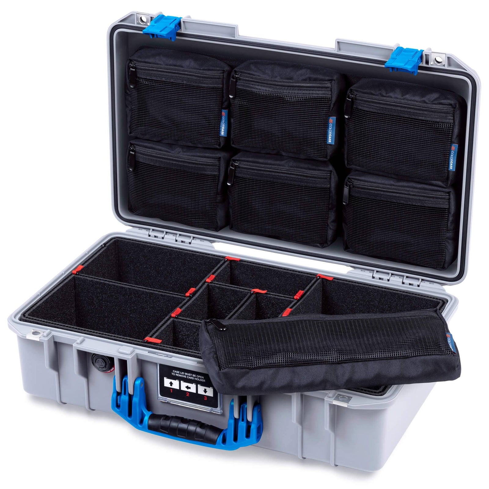 Pelican 1525 Air Case, Silver with Blue Handle & Latches ColorCase 