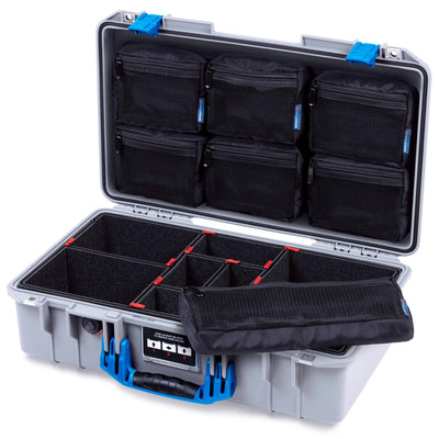 Pelican 1525 Air Case, Silver with Blue Handle & Latches ColorCase