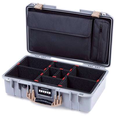 Pelican 1525 Air Case, Silver with Desert Tan Handle & Latches TrekPak Divider Sytem with Laptop Computer Pouch ColorCase 015250-0220-180-311