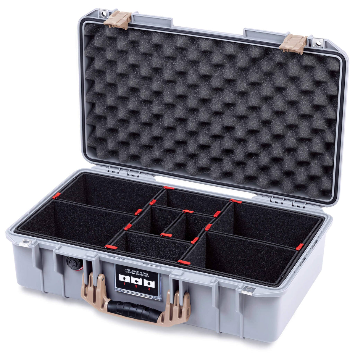 Pelican 1525 Air Case, Silver with Desert Tan Handle &amp; Latches TrekPak Divider System with Convolute Lid Foam ColorCase 015250-0020-180-311